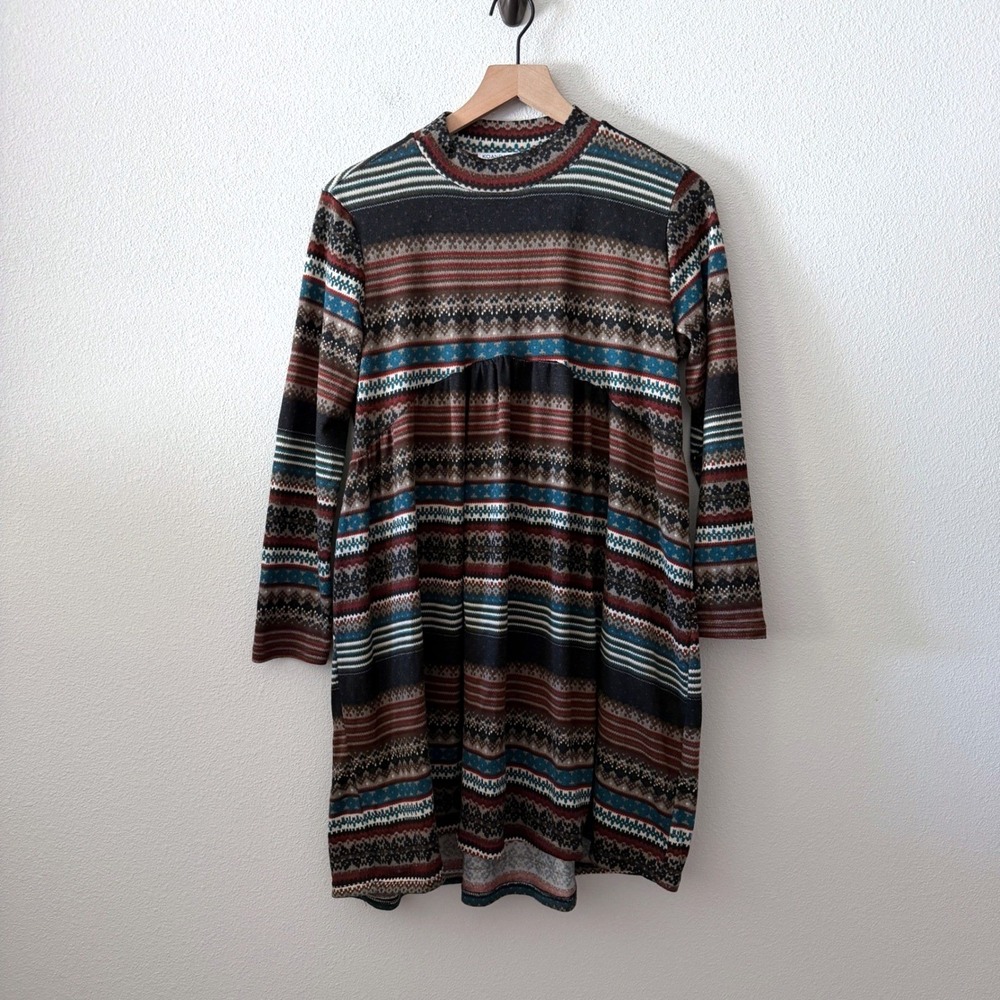 KOANDAILY Womens Dress Fair Isle Boho Dark Cottagecore Folk Nordic Size XL